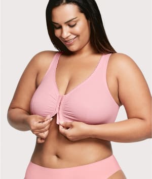 Front-Close Cotton T-Back Wire-Free Comfort Bra: undefined