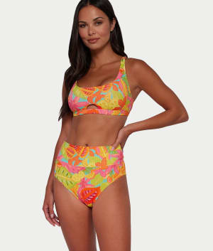 Printed Hannah Fold-Over High-Waist Bikini Bottom: undefined