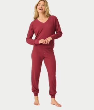 Textured Essentials Long Sleeve Knit Pajama Set: undefined