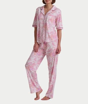 Petite Romantic Fields Notch Collar Pajama Set with Lace: undefined