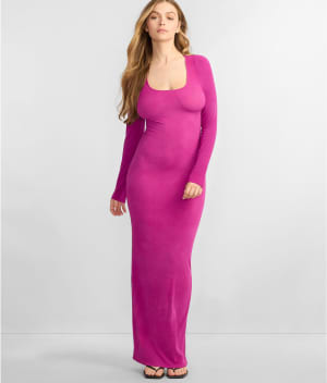 Ribbed Knit Tie-Back Lounge Dress: undefined