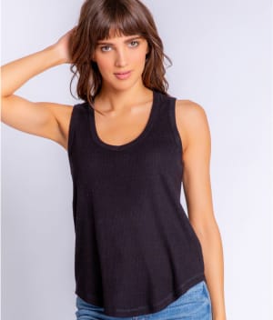 Textured Essentials V-Neck Ribbed Knit Tank: undefined