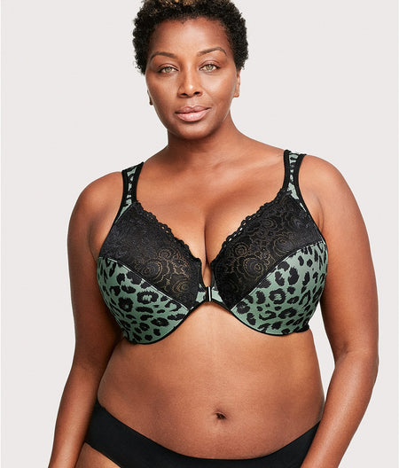 WonderWire Front-Close Bra: Olive Leopard