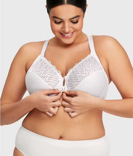 WonderWire Front-Close T-Back Bra: White