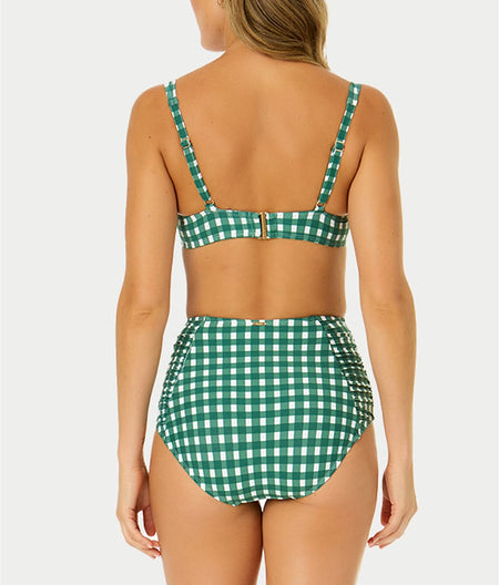 Gingham High-Waist Shirred Control Bikini Bottom