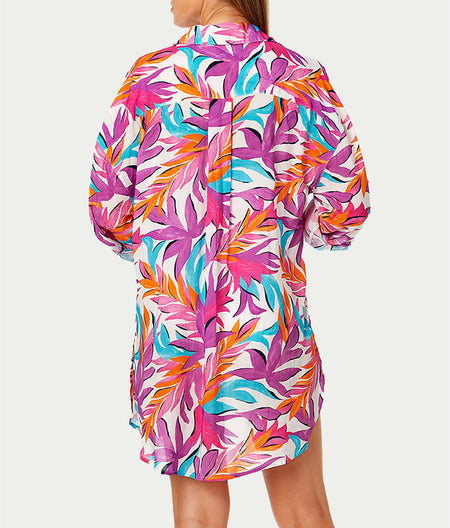 Dance Floor Palm Button-Down Cover-Up