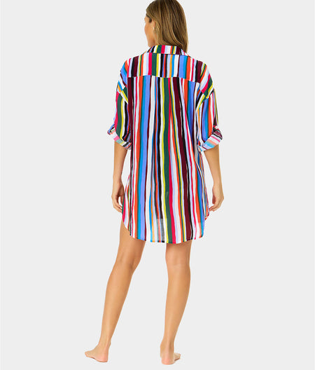 Easy Breezy Stripe Boyfriend Button-Down Cover-Up