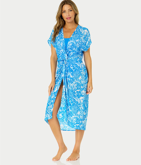 Midnight Floral Twist Front Midi Cover-Up Dress