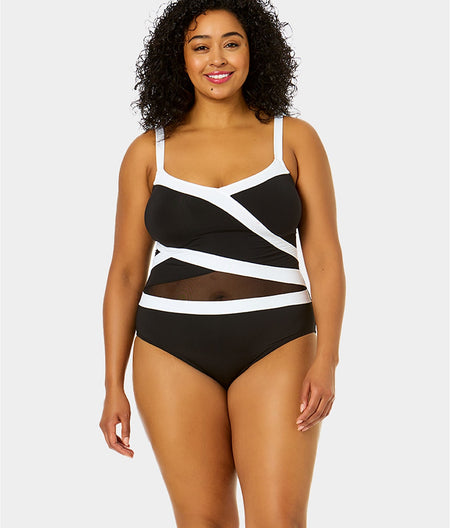 Plus Size Mesh Around Insert One-Piece