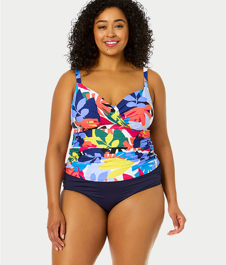 Plus Size Tropic Stamp Retro Twist Tankini Top