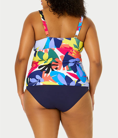 Plus Size Tropic Stamp Retro Twist Tankini Top