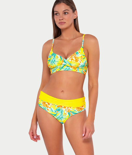 Printed Capri Fold-Over High-Waist Bikini Bottom