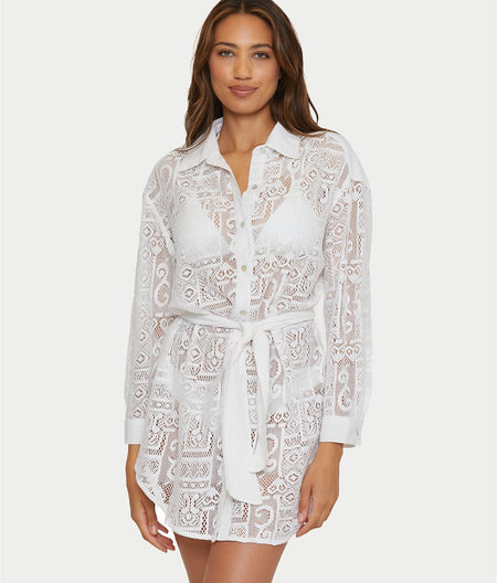 Gauzy & Lace Button-Down Cover-Up