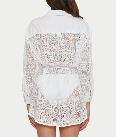 Gauzy & Lace Button-Down Cover-Up