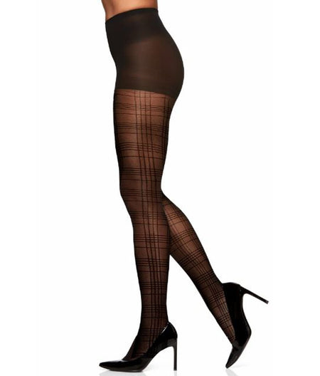 Sheer Plaid Non-Control Top Tights