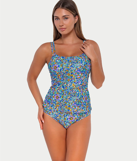 Printed Taylor Underwire Tankini Top: Pansy Fields