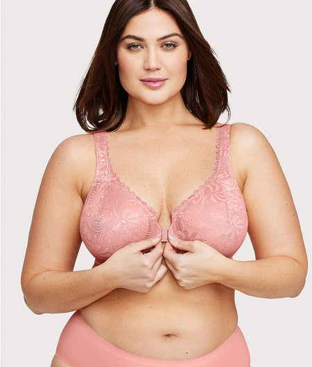 WonderWire Front-Close Stretch Lace Bra: Apricot