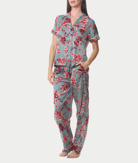 Notch Collar Woven Pajama Set