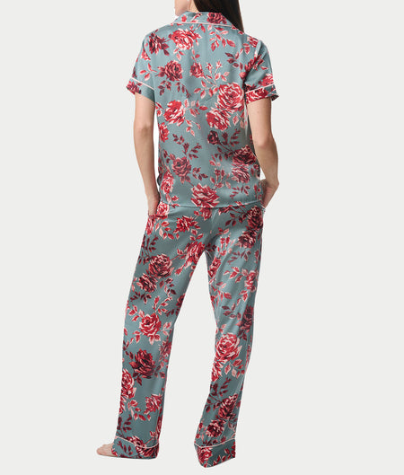 Notch Collar Woven Pajama Set