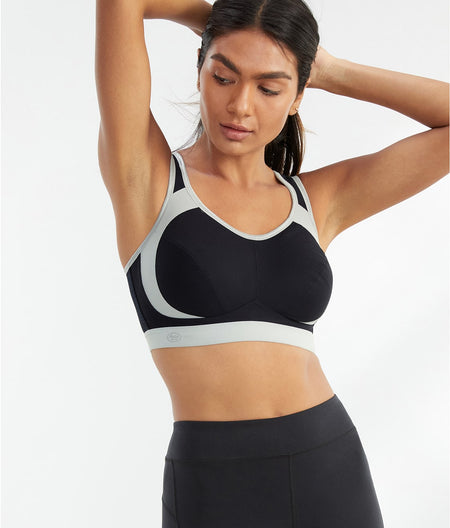 High Impact Wire-Free Sports Bra: Grey / Black