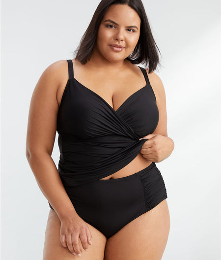 Plus Size Live In Color High-Waist Shirred Bikini Bottom