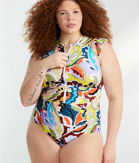 Plus Size Kashmir Paisley Rash Guard One-Piece