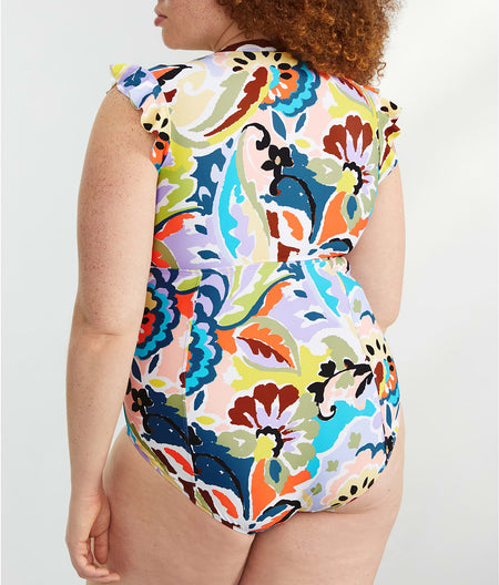 Plus Size Kashmir Paisley Rash Guard One-Piece