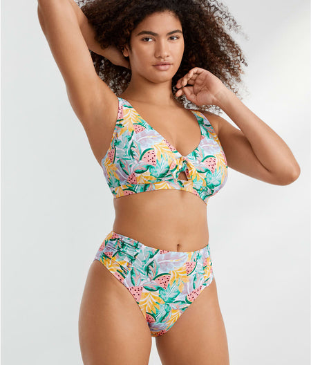 One In A Melon Ruched High-Waist Bikini Bottom