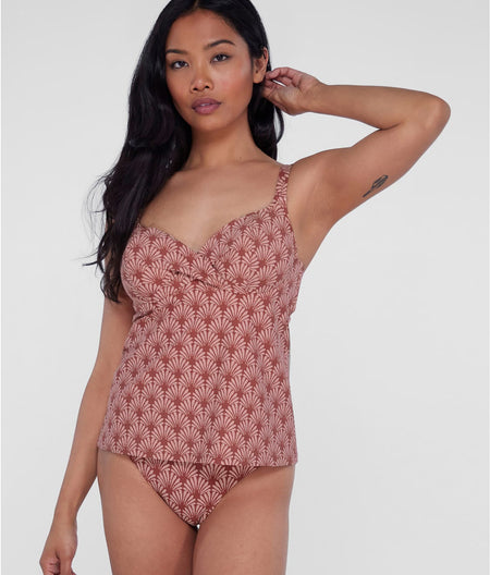 Underwire Wrap Tankini Top: Deco Palms