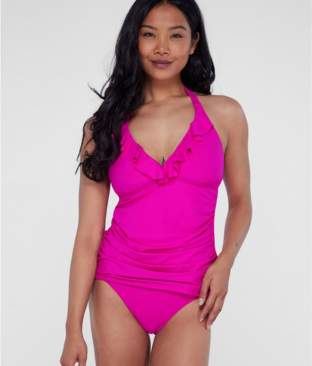 Ruffle Halter Underwire Tankini Top: Berry