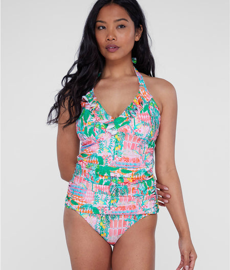 Ruffle Halter Underwire Tankini Top: Havana