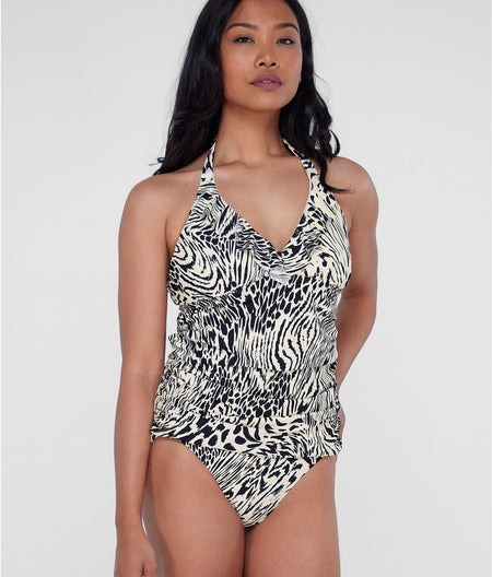 Ruffle Halter Underwire Tankini Top: Leopard Luxe