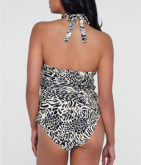 Ruffle Halter Underwire Tankini Top: Leopard Luxe