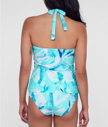 Ruffle Halter Underwire Tankini Top: Ocean Waves