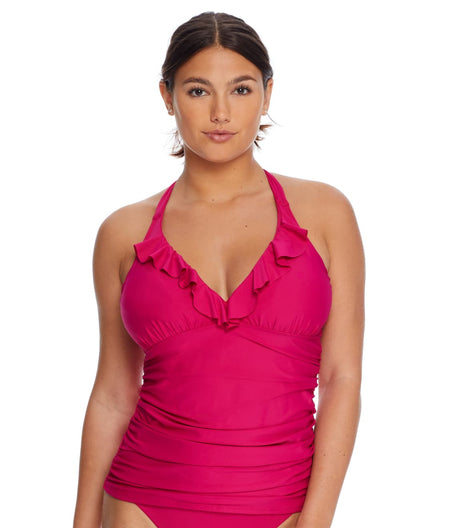 Ruffle Halter Underwire Tankini Top: Hibiscus