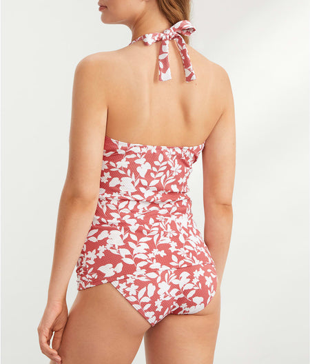 Ruffle Halter Underwire Tankini Top: Vintage Rose