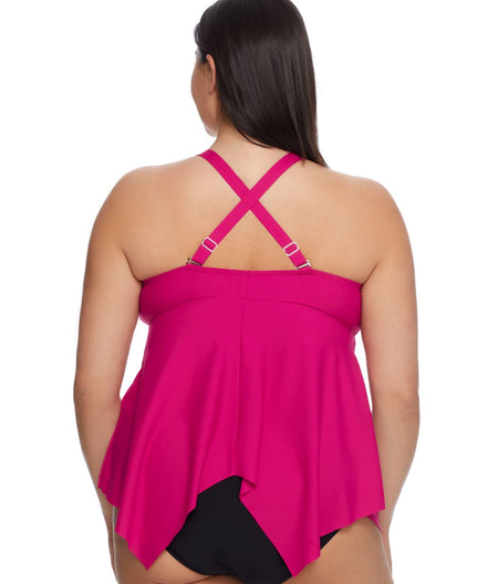 Plus Size Hibiscus Sharkbite Underwire Tankini Top