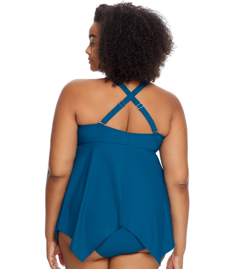 Plus Size Deep Ocean Sharkbite Underwire Tankini Top