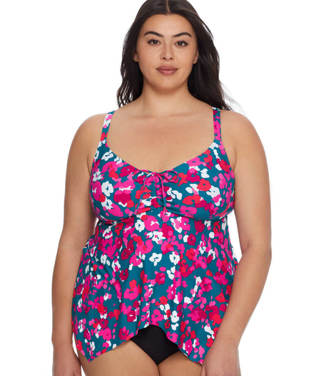 Midnight Poppy Plus Size Sharkbite Underwire Tankini Top