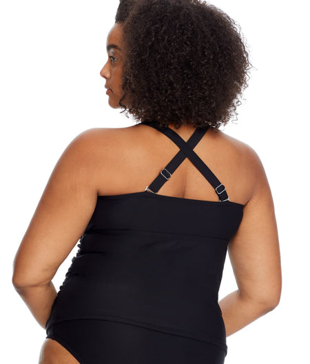 Plus Size Eco Onyx Shirred Underwire Tankini Top