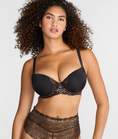 Lightly Lined Demi Bra: Black / Gold Lace