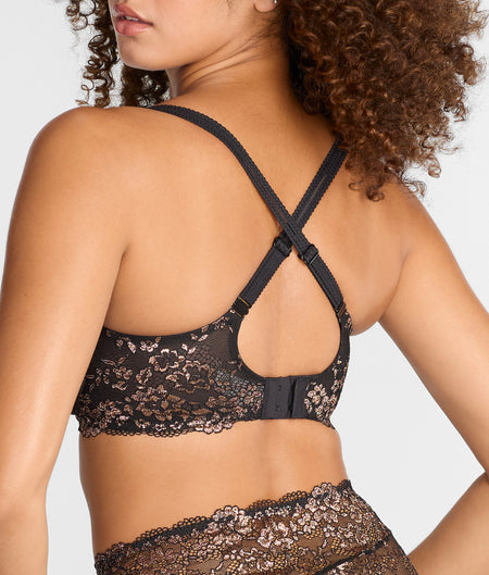 Lightly Lined Demi Bra: Black / Gold Lace