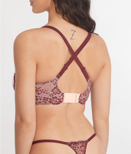 Lightly Lined Demi Bra: Maroon/Barely There