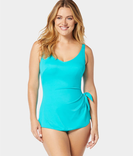 Solids V-Neck Sarong One-Piece