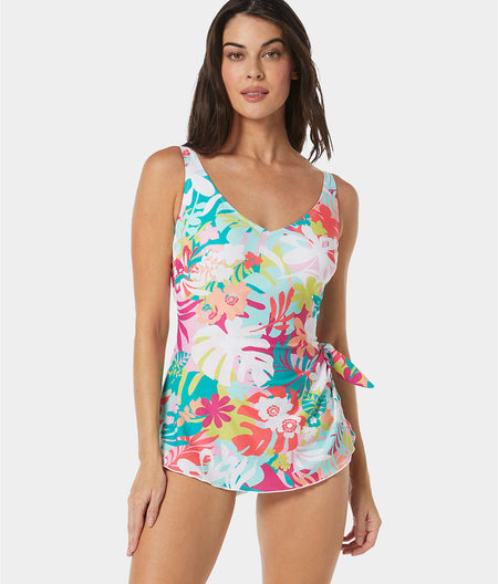 Pacific Palm V-Neck Sarong One-Piece