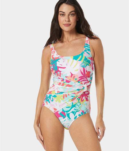 Pacific Palm Draped Sash One-Piece