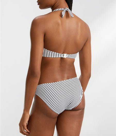 Jewel Cove Halter Bikini Top: Black / White Stripe