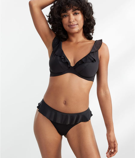 Jewel Cove Ruffled Bikini Top: Black Solid