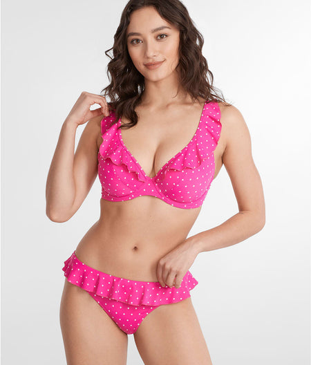 Jewel Cove Ruffled Bikini Top: Raspberry