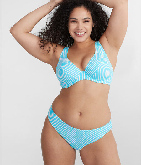 Jewel Cove Ruffled Bikini Top: Turquoise Stripe